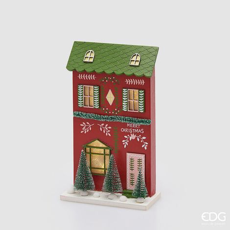 EDG Enzo De Gasperi Diorama Casetta Natalizia LED H27,5x16,5x7,5 cm Rosso Mix – Decorazione di Natale (1/5)