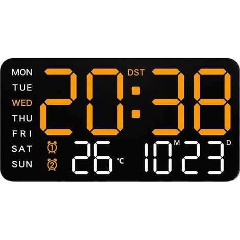 Horloge murale numérique sans cadre, multifonctionnelle, à suspendre ou à poser, affichage LED, style nordique, coque noire, lanterne orange (1/5)