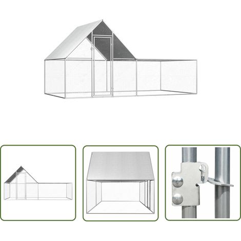 The Living Store Poulailler 4 x 2 x 2 m Acier galvanisé - Poulailler - Abri Poulet - Cage Poule - Coop - Animal Domestique (1/5)