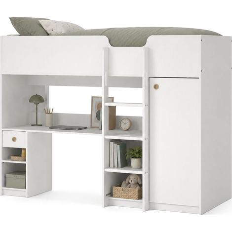 Schlafzimmer-Set Laliso, eine Schublade, Matratzengröße 90x200 cm, kompakt multifunktional, 203x104x150h cm Weiß