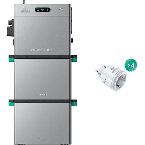 Zendure SolarFlow 2400 AC+ – Stockage AC 2400W, 2,4 kWh extensible à 16,8 kWh, compatible solaires, Plug & Play, 2400VA. avec 2xAB3000L (5.76 kWh), avec 4x Smart Plug Pro
