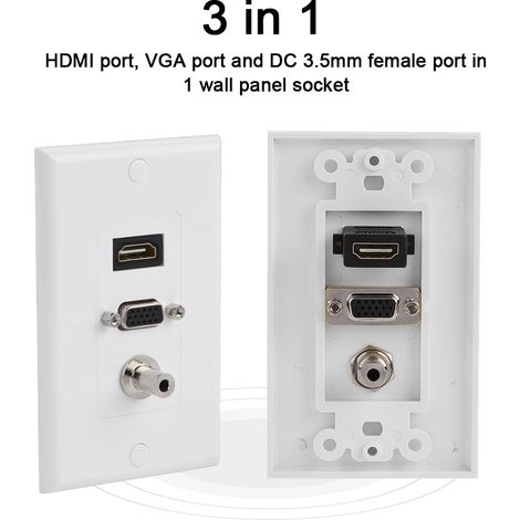 Panneau de Prise Triple HDMI VGA Audio 3.5mm Femelle pour Alimentation