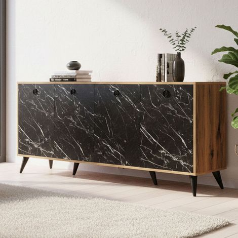 Kommode Ernie: 2 Regalböden, 4 Türen, 6 Fächer, 180x45x80h cm, Walnussbraun (1/5)