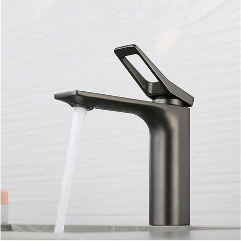 Waschtischarmatur aus poliertem Chrom, Einhebel-Badezimmerarmatur, Waschtischarmatur, Mischbatterie für Warm- und Kaltwasser (grau) (1/5)