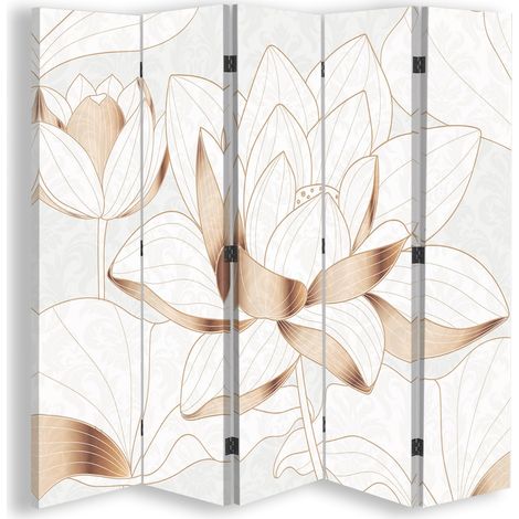 Paravento bilaterale, Fiore di loto in beige - 180x170 (1/5)
