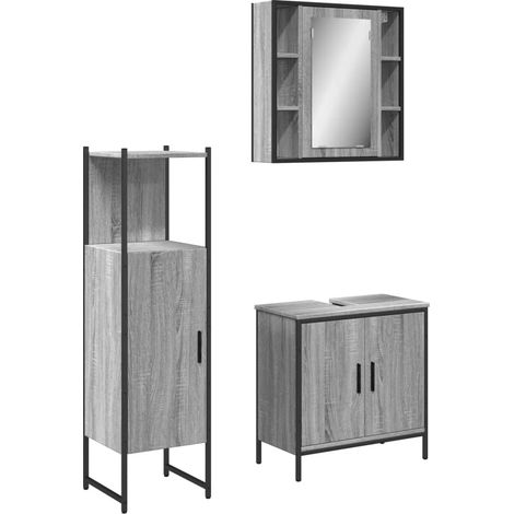 Maison Exclusive - 3-tlg. Badmöbel-Set Grau Sonoma Holzwerkstoff