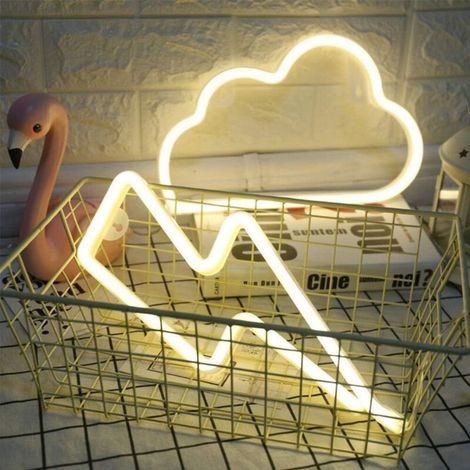 Letrero de neón LED, combinación de neón de nube y rayo, neón cálido colgante, luz blanca ambiental, funciona con pilas/USB, luz nocturna de neón, luz navideña para fiestas en casa - Fei Yu (1/5)