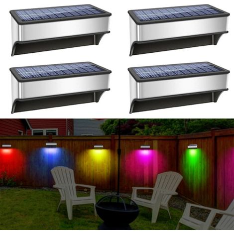 Lampes solaires de clôture à 8LED, 4 pièces, lumières solaires d'extérieur, 60 lumens, étanches, 8 Modes, blanc chaud, blanc froid et RVB (1/5)