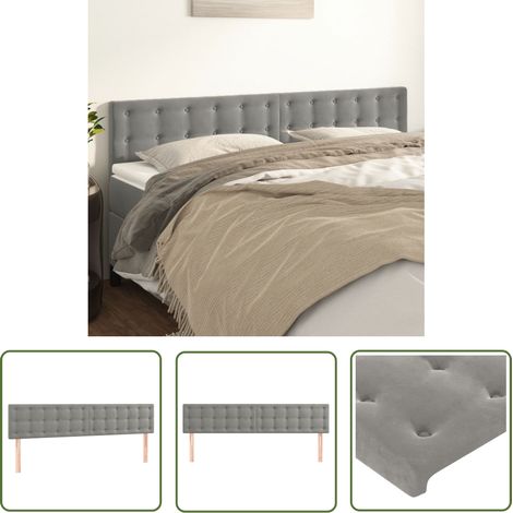 The Living Store Têtes de lit 2 pcs Gris clair 80x5x78/88 cm Velours - Tête De Lit - Tête De Lit Velours - Tête De Lit Réglable - Têtes De Lit Double - Literie (1/5)