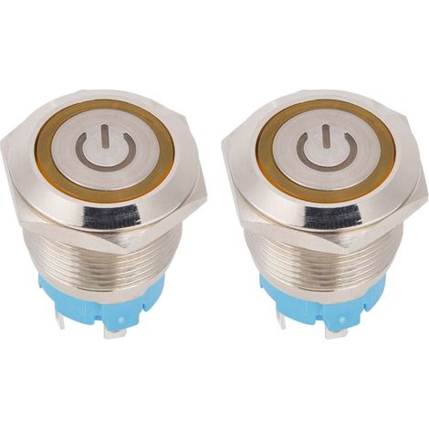 19-mm-Drucktaster aus Edelstahl – 2er-Pack, 4 Pins, gelbe Kontrollleuchte, Schutzart IP65, 12–24 V DC