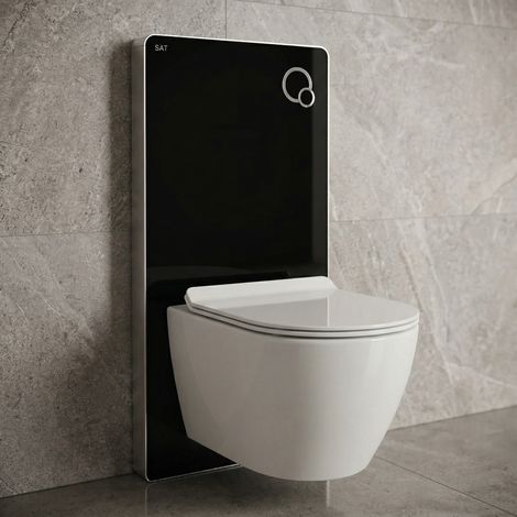 Glass WC-Set Vorwandelement mit Betätigungsplatte + Ceramia spülrandloses Wand-WC mit SoftClose-Sitz (STGLBCEPXWT01-IN)