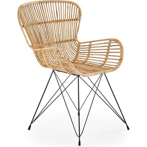 Fauteuil en rotin naturel avec accoudoirs pieds en acier noir Honey (1/5)
