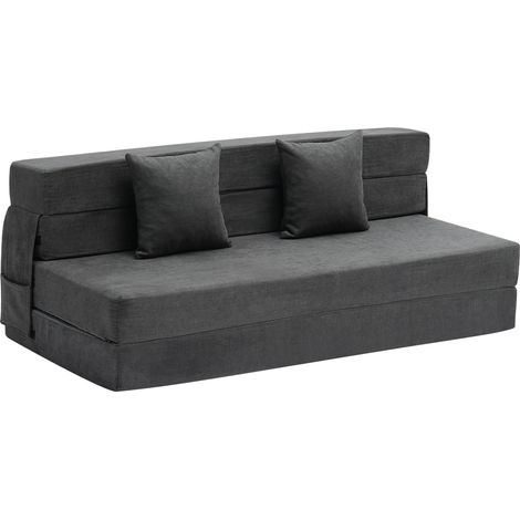 VEVOR Divano Letto Pieghevole con 2 Cuscini e Fodera Lavabile, Poltrona Letto Trasformabile in Memory Foam ad Alta Densita 25D, Divano Futon per Soggiorno, Camera da Letto, Grigio Scuro, Queen
