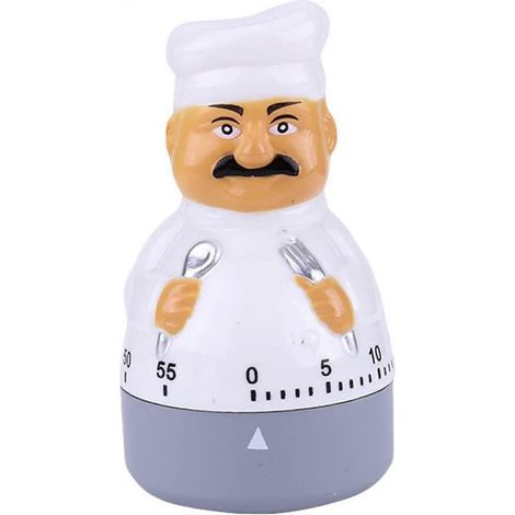 Minuteur de cuisine en forme de chef, minuteur de cuisson manuel de 60 minutes, réveil sonore en forme de chef (blanc) (1/5)