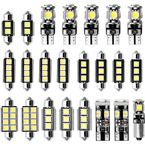 23pcs Kit Ampoule LED Voiture Intérieur Blanc Xénon 6000K – T10 W5W (1/5)