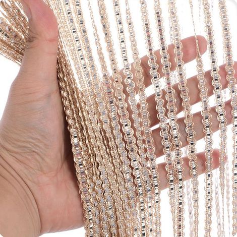 Tenda divisoria per porta con perline e nappe, colore champagne, 36x78 pollici. (1/5)
