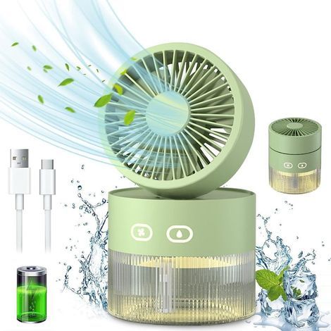 Mini ventilatore, piccolo umidificatore da 350 ml con luce notturna a LED, funzione di ricarica USB, per scrivanie in uffici e piccole stanze (verde) (1/5)