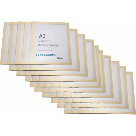 50x A3 Cadre d'affichage Magnétique, Adhésif pour Signe Enseignes, Pochette Cadre d'information Fermeture Magnétique, Porte Affiche, Sachet de 50 Couleur Or, TKD8400-A3-50x (1/5)