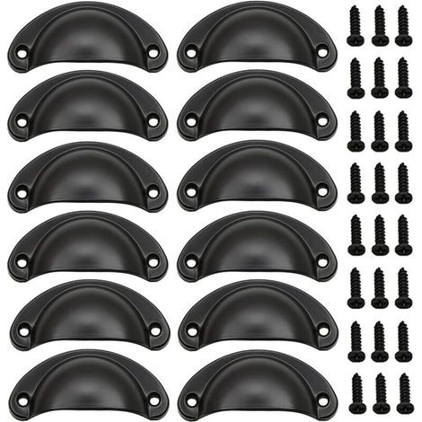Muschelförmiger Türgriff – Halbmondförmig, Eisen – Retro-Schwarz für Schublade, Schrank, Kommode – 12 Stück (1/5)
