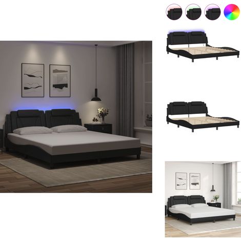 Cadre de lit avec LED sans matelas noir 180x200 cm - Lit Plateforme - Lit Design - Lit Moderne - Cadre Lit - Lit Avec Éclairage Led (1/5)