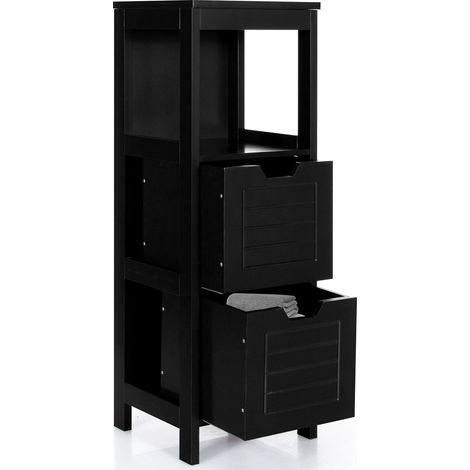Bathroom Wooden Floor Cabinet Multifunction Storage Rack Stand Organizer-Black (1/5)