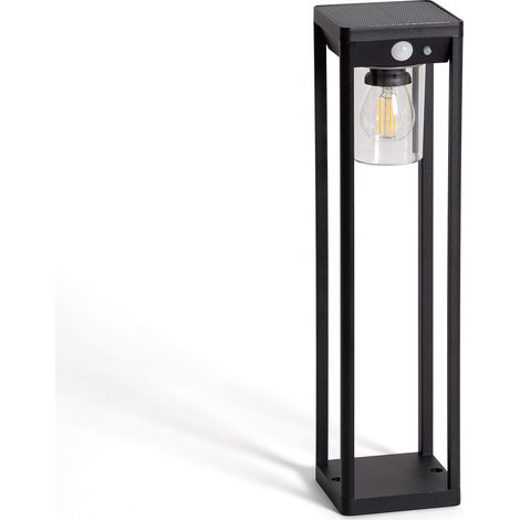 Baliza de Pie Exterior Solar LED 2W 40cm Aluminio con Sensor de Movimiento Devah Negro