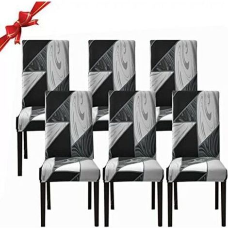 Lot de 6 housses de chaise de salle à manger. housses de chaise extensibles. housses de protection amovibles en spandex lavables (géométrie noire. 6 pièces)