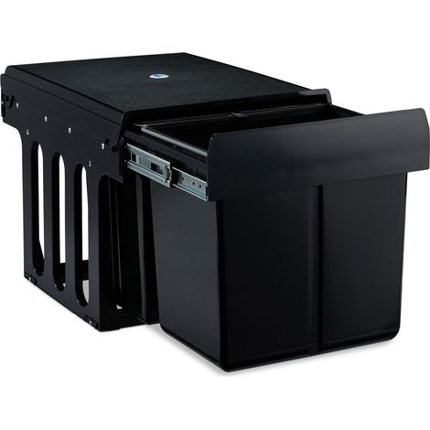 Relaxdays Pattumiera Estraibile 3 Secchi, Bidoni Raccolta Differenziata Sotto Lavello, 15l e 2x 8l, 35,1x34,3x48 cm,nero