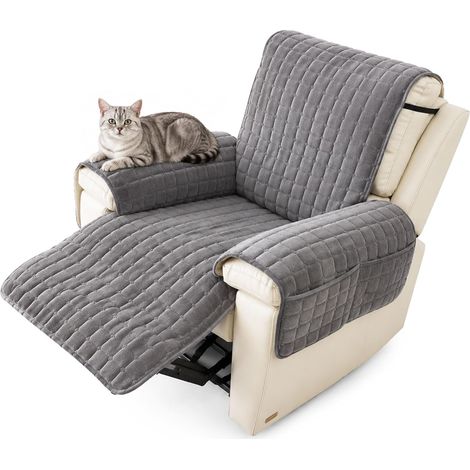 Sesselschoner für Relaxsessel, Sesselüberwurf mit Armlehne Sesselauflage, Fernsehsessel Schutzbezug rutschfest mit Taschen Sesselbezug für Haustieren Dunkelgrau 1 Sitz (53×190cm) (1/5)