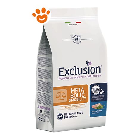 Exclusion Dog Metabolic &amp Mobility Adult Medium Large Breed Maiale e Fibre  - Exclusion Dog Metabolic &amp Mobility Adult Medium Large Breed Maiale e Fibre - Sacco Da 12 Kg (1/4)