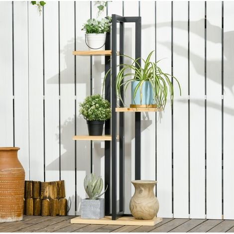Pflanzenregal aus Holz in Schwarz, 4 Ebenen, 45 x 25 x 110 cm, Industrial-Design (1/5)