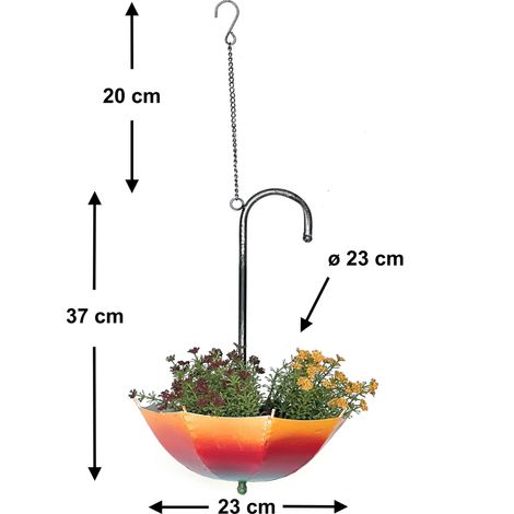 DanDiBo Blumenampel Metall Hängeampel mit Topf Innen Außen Regenschirm Hängepflanzen 57 cm 96258 S Pflanzenhänger Blumenhänger Topfhänger Blumen