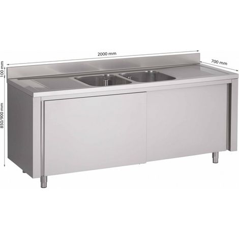 Plonge Sur Armoire Avec 2 Égouttoirs 2 Bacs L2000Xp700Xh850/900 Mm - Prodirest