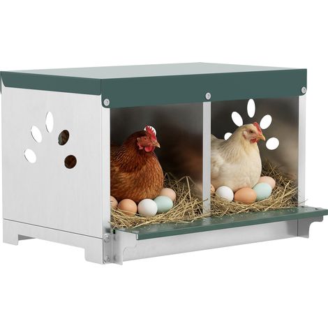 Pondoir à poules - PawHut - 2 compartiments, imperméable, trous d'aération, facile à nettoyer - acier - 54,5x42,5x35,5cm - argent