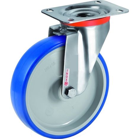 Roulette INOX pivotante diamètre 80 mm roue polyuréthane BLEU-SOFT® - 75 Kg (1/2)