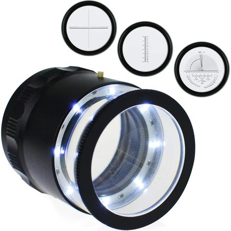 Champ – Loupe de bijoutier grossissante x10 avec 8 lumières LED et 4 Verres gradués en Verre loupe (1/5)