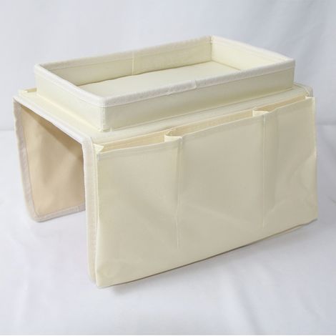 Organisateur d'accoudoir pour canapé, plateau de rangement multi-poches pour téléphone, magazines, en-cas, verres, télécommande, tablette et gobelet (beige) - RWAutres rangements (1/5)