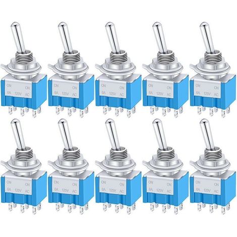 10 Pièces Mini Interrupteur à Levier ON/OFF/ON 6 bornes 3 Position DPDT Métal interrupteur à bascule AC 125V 6A pour la Voiture Camion Bateau MTS-203 (1/5)