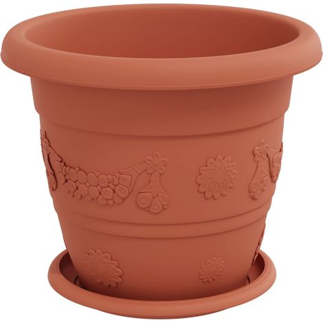 Juego de 24 maceteros cilíndricos modernos de 26 x 21,5 cm en plástico rojo ladrillo 020056122 (1/5)