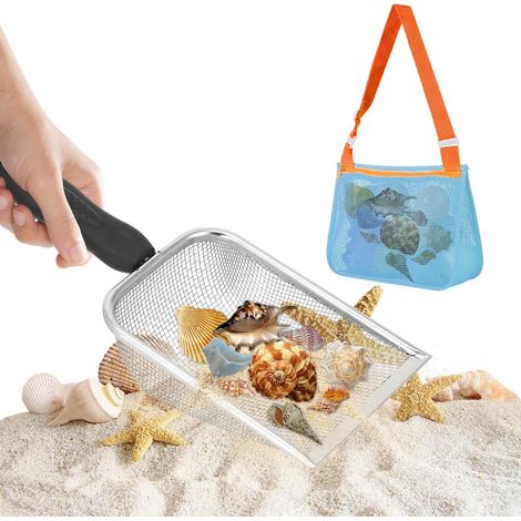 Jouet de Plage Enfants, Filtre à Sable pour Enfants, avec Sac de Plage en Maille Pelle à Sable en Métal Ramasser Les Coquillages, pour Garçons et Filles Jouet de Plage (1/5)