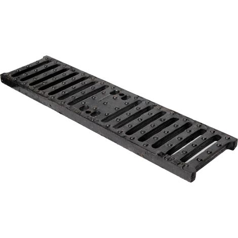 First Plast – Grille en fonte noire pour caniveau Série 130 – 130 x 500 mm – Classe de résistance C250 – Installation sur caniveaux PVC Pratiko