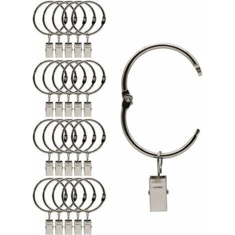 20 Pieces Openable Metal Curtain Clip Rings, Easy Opening and Closing, Inner Diameter 38mm, for Heavy Curtains and Light Curtains (Silver) (1/3)
