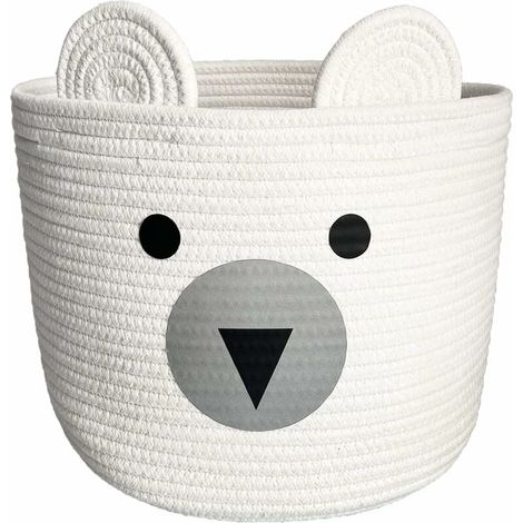 3 paniers de rangement pour bébé, panier à linge en coton tressé, boîte de rangement pour jouets, décoration chambre enfant, ours blanc (1/5)
