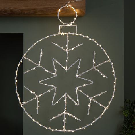 48cm x 38cm Light up Hanging Christmas Snowflake Bauble with 250 Warm White LEDs (1/5)