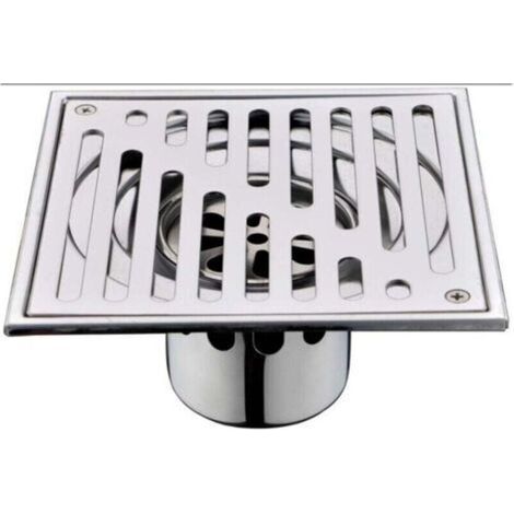 Stainless steel floor drain, odor-resistant, square, for bathrooms, drain grate, shower drain, large caliber, 150 x 150 mm (1/4)
