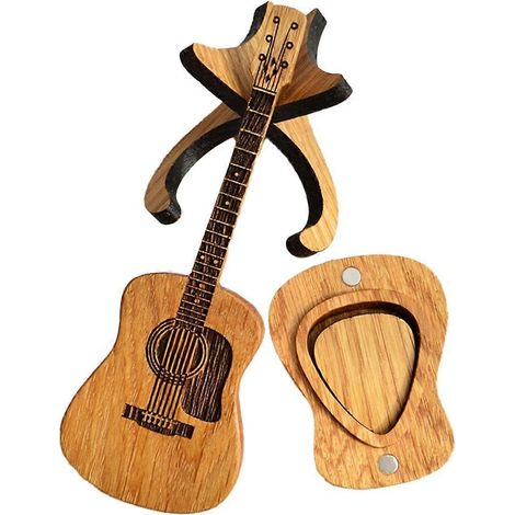 Étui à médiators en bois avec support, 3 étuis à médiators uniques, étui à médiators en forme de guitare (1/5)
