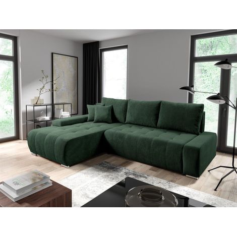 Ecksofa Sofa mit Schlaffunktion VOGAR Stoff Poso Grün Ottomane Links (1/5)