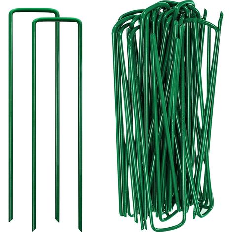 50pcs Piquets de Jardin, Pelouse Agrafes en Forme de U Piquet Jardin de Fixation en Acier Galvanisé Piquets de Sol, Ancrages de Sol en Acier Revêtu pour Bache Mauvaise Herbe (1/5)