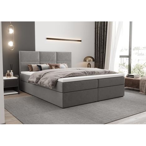 Lit Boxspring Mallorca - Gris - 160x200 Cm - Lit Avec Rangement - Design Élégant - Matelas À Ressorts Bonnell (1/5)