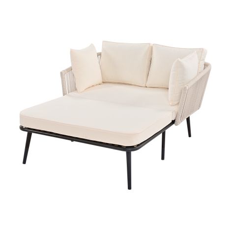 Canapé de jardin salon de jardin extérieur bain de soleil meuble balcon terrasse avec 2 coussins et 2 oreillers déhoussables et lavables beige (1/5)